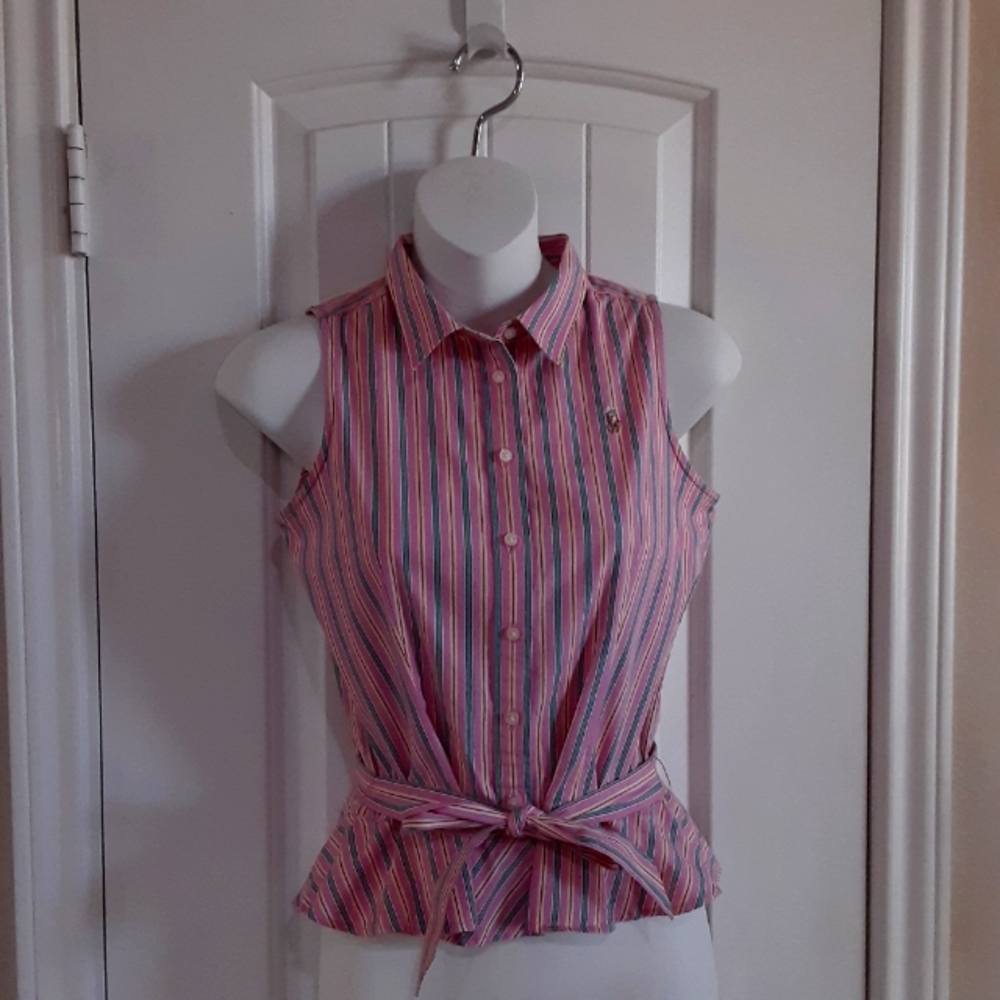 RALPH LAUREN  Teen Size 14 Cotton Blend Sleeveless Button Front Cinch
